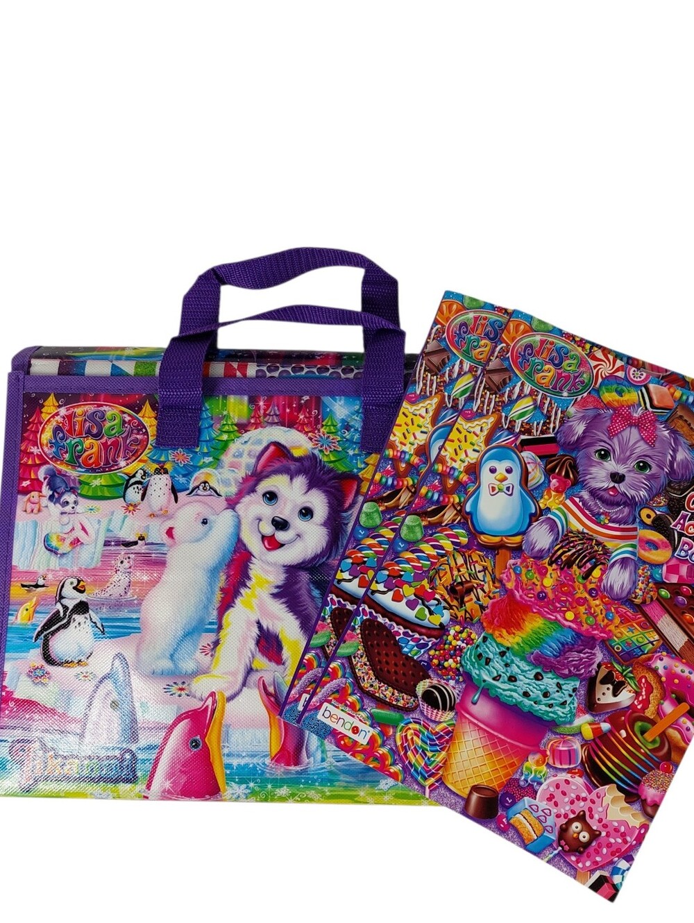 Lisa Frank LOT Used Tikanni Trifold Binder & 2 New Color Activity Books